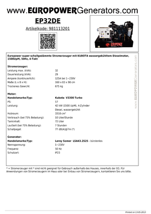 Stromerzeuger, Diesel Europower EP 32 DE (LS)