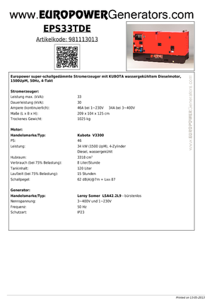 Stromerzeuger, Diesel Europower EPS 33 TDE (LS)