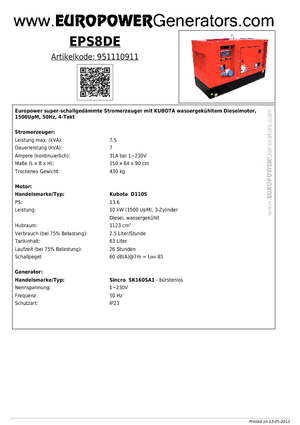 Stromerzeuger, Diesel Europower EPS8DE (S)