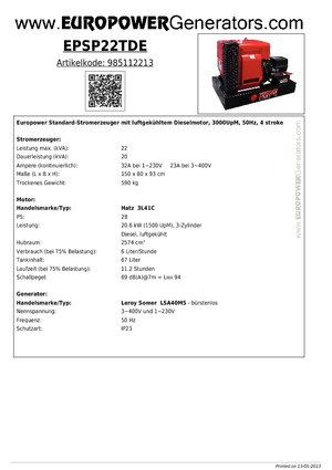 Stromerzeuger, Diesel Europower EPSP 22 TDE (LS)