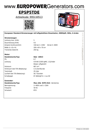 Stromerzeuger, Diesel Europower EPSP 5 TDE (MA)
