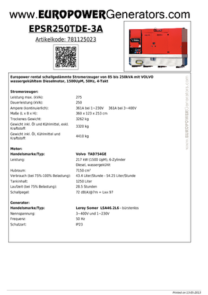 Stromerzeuger, Diesel Europower EPSR250TDE-3A (LS)