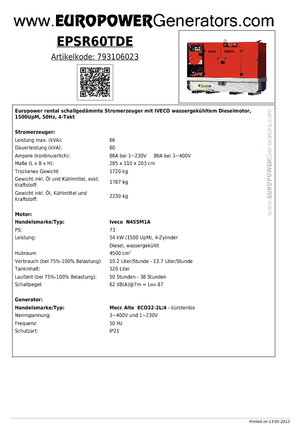 Stromerzeuger, Diesel Europower EPSR60TDE (MA)