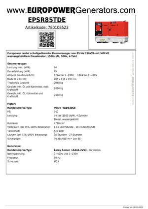 Stromerzeuger, Diesel Europower EPSR85TDE (LS)