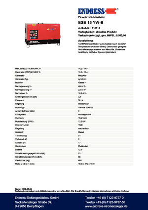 Stromerzeuger, Diesel Endress ESE 15 YW-B