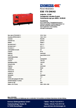 Stromerzeuger, Diesel Endress ESE 170 DW-AS