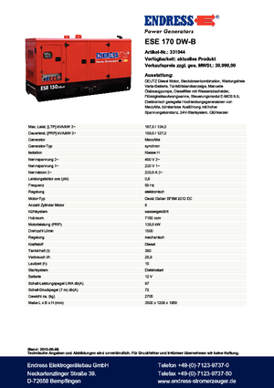 Stromerzeuger, Diesel Endress ESE 170 DW-B