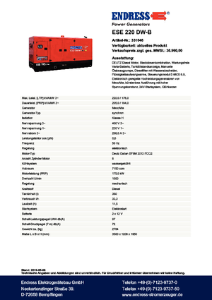 Stromerzeuger, Diesel Endress ESE 220 DW-B