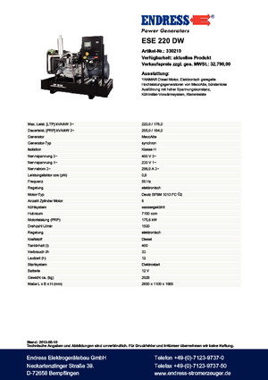 Stromerzeuger, Diesel Endress ESE 220 DW