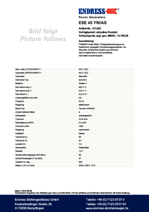Stromerzeuger, Diesel Endress ESE 45 YW/AS 