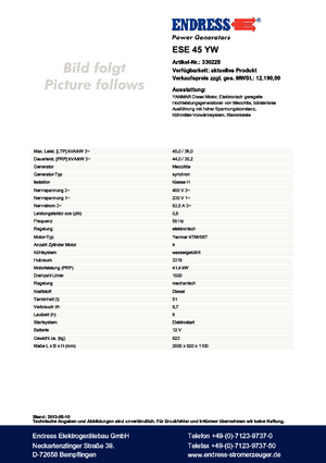 Stromerzeuger, Diesel Endress ESE 45 YW 