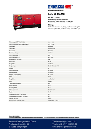 Stromerzeuger, Diesel Endress ESE 65 DL-MS