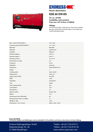 Stromerzeuger, Diesel Endress ESE 80 DW-AS