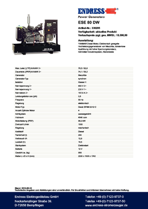 Stromerzeuger, Diesel Endress ESE 80 DW