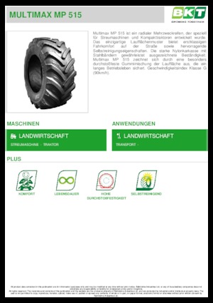 Landmaschinen Reifen BKT MULTIMAX MP 515 405/70 R 20 MPT