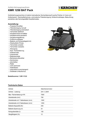 Kompaktkehrmaschinen Kärcher KMR 1250 BAT Pack