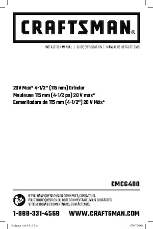 Akku-Winkelschleifer Craftsman CMCG400B