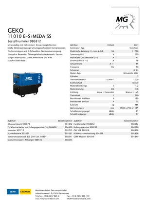 Stromerzeuger, Diesel Geko ® 11010 E-S/MEDA