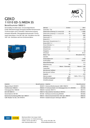 Stromerzeuger, Diesel Geko ® 11010 ED-S/MEDA