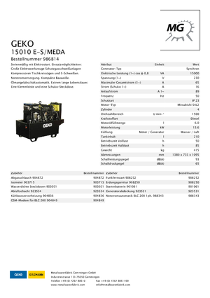 Stromerzeuger, Diesel Geko ® 15010 E-S/MEDA