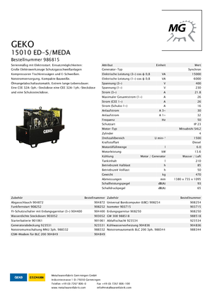 Stromerzeuger, Diesel Geko ® 15010 ED-S/MEDA