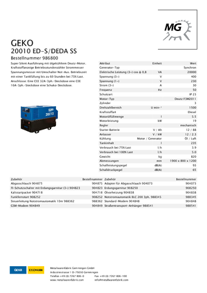 Stromerzeuger, Diesel Geko ® 20010 ED-S/DEDA