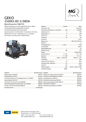 Stromerzeuger, Diesel Geko ® 250003 ED-S/DEDA