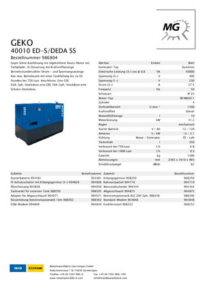 Stromerzeuger, Diesel Geko ® 40010 ED-S/DEDA