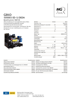 Stromerzeuger, Diesel Geko ® 500003 ED-S/DEDA