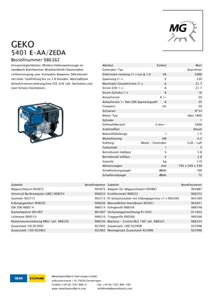 Stromerzeuger, Diesel Geko ® 5401 E-AA/ZEDA