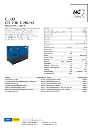 Stromerzeuger, Diesel Geko ® 60010 ED-S/DEDA