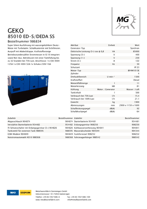 Stromerzeuger, Diesel Geko ® 85010 ED-S/DEDA