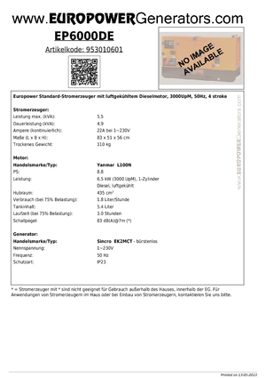 Stromerzeuger, Diesel Europower EP6000DE (S)