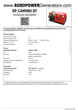 Stromerzeuger, Diesel Europower EP Camino 8 T