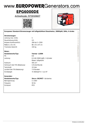 Stromerzeuger, Diesel Europower EPG6000DE (S)
