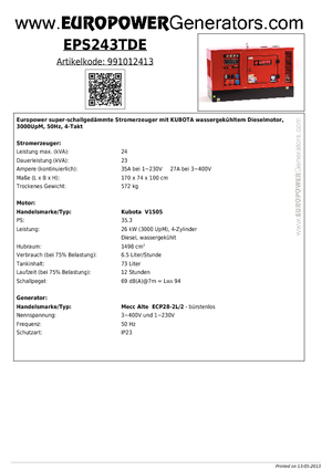 Stromerzeuger, Diesel Europower EPS243TDE (MA)