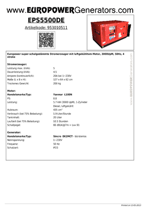 Stromerzeuger, Diesel Europower EPS5500DE (S)