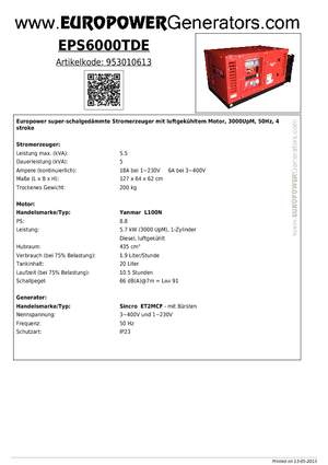 Stromerzeuger, Diesel Europower EPS6000TDE (S)