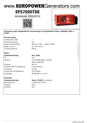 Stromerzeuger, Diesel Europower EPS7000TDE (S)