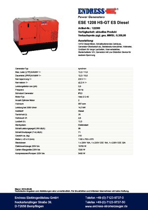 Stromerzeuger, Diesel Endress ESE 1208 HS-GT ES DI