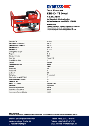Stromerzeuger, Diesel Endress ESE 404 YS DI