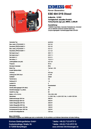 Stromerzeuger, Diesel Endress ESE 604 DYS DI