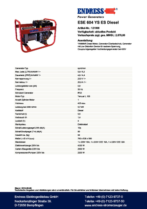 Stromerzeuger, Diesel Endress ESE 604 YS ES DI