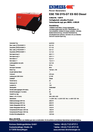 Stromerzeuger, Diesel Endress ESE 706 DYS-GT ES ISO DI