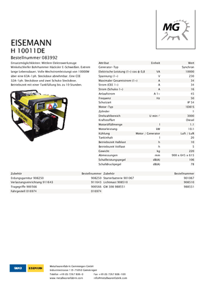 Stromerzeuger, Diesel Eisemann H 10011 DE