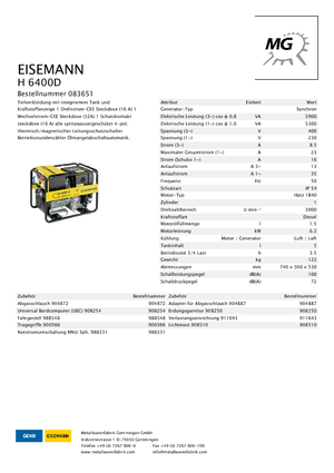 Stromerzeuger, Diesel Eisemann H 6400 D