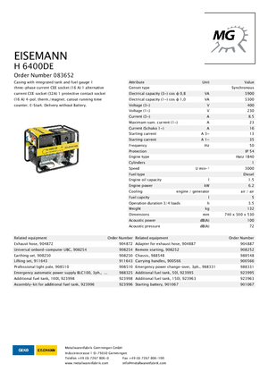 Stromerzeuger, Diesel Eisemann H 6400 DE