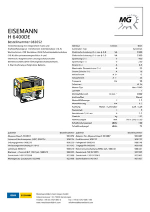 Stromerzeuger, Diesel Eisemann H 6400 DE