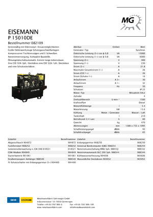 Stromerzeuger, Diesel Eisemann P 15010 DE