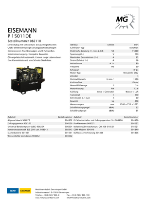 Stromerzeuger, Diesel Eisemann P 15011 DE